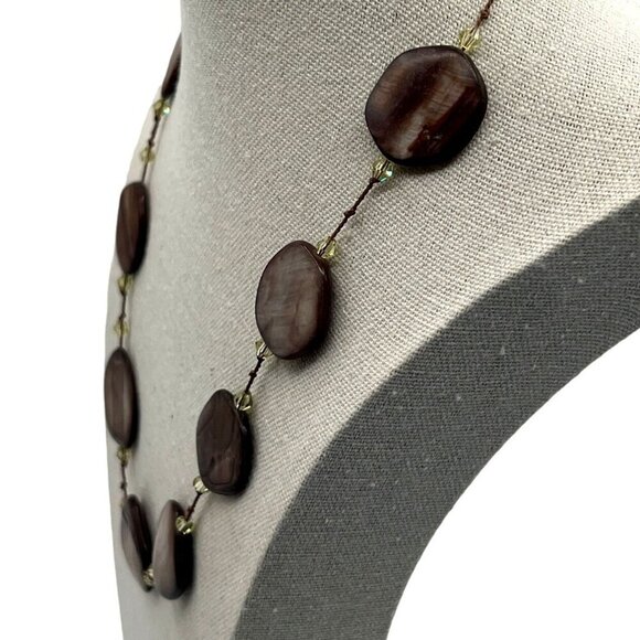 Handcrafted Brown Shell Bead Necklace With Yellow Crystal Accents - Picture 4 of 6